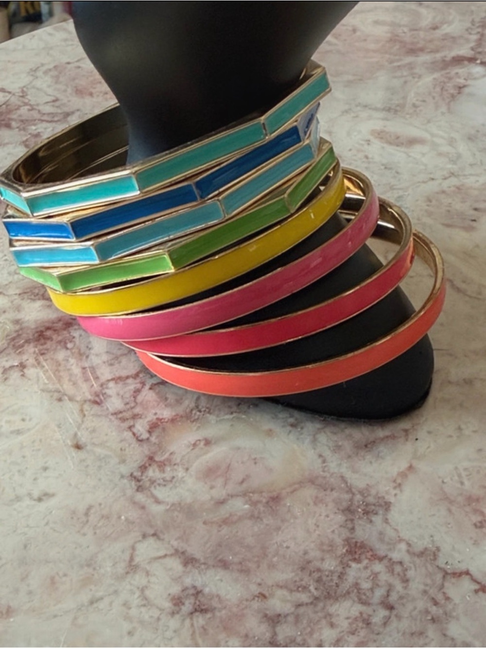 EUC~Set Of 8 Multicolored Enamel Bangle Bracelet Set Round & Octagon Shaped